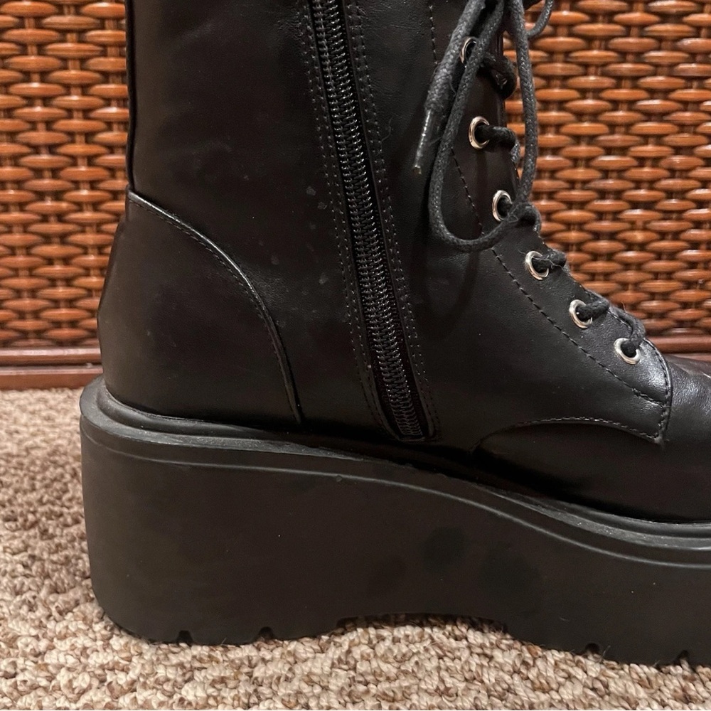 SHEIN Black Faux Leather Lace Up Platform Combat Boots - Picture 9 of 16